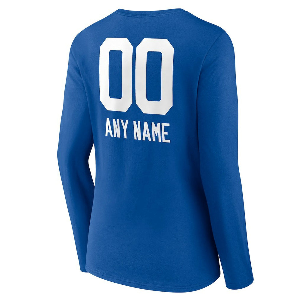Indianapolis Colts Women's Personalized Name & Number Team Wordmark Long Sleeve V-Neck T-Shirt Royal | NFL