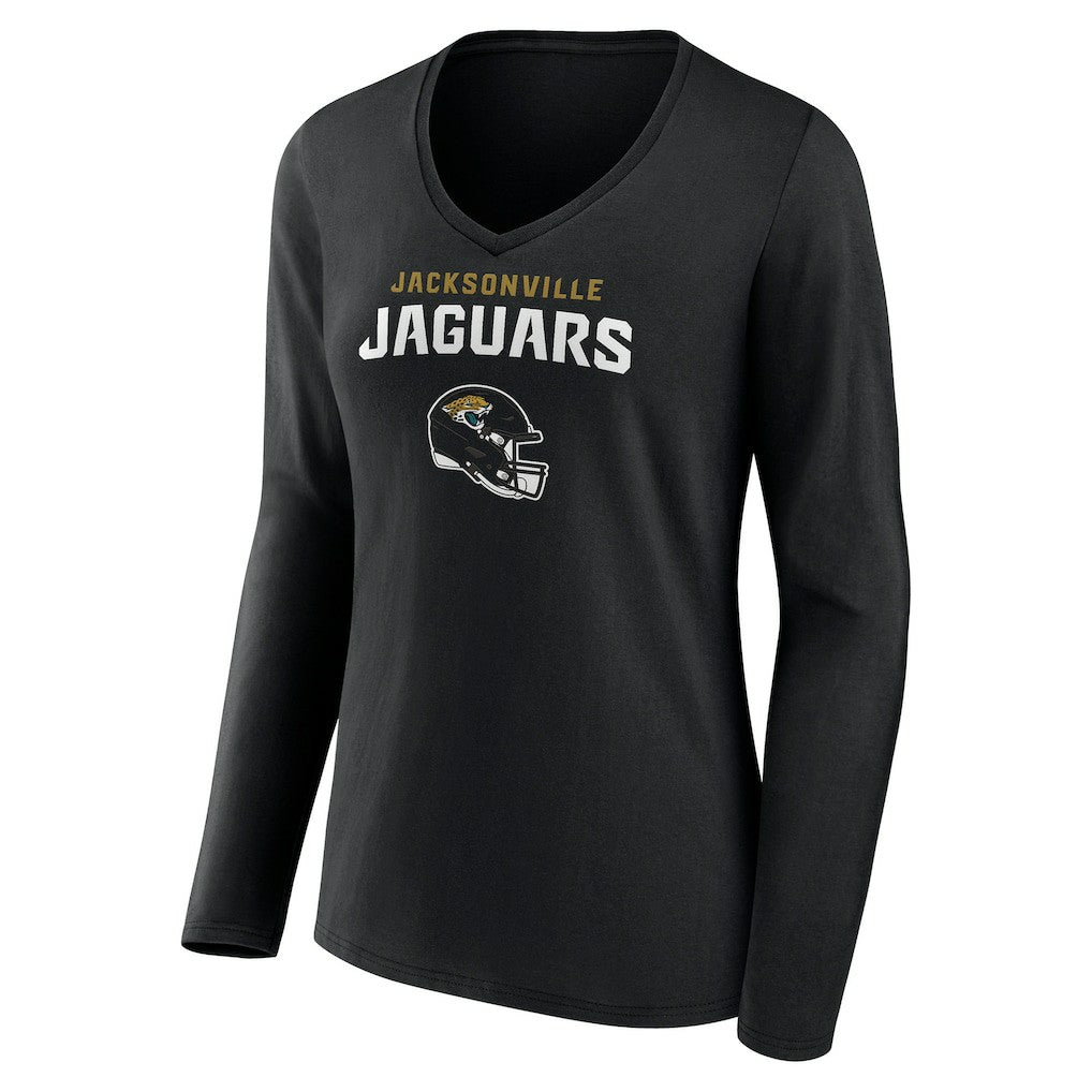 Jacksonville Jaguars Women's Personalized Name & Number Team Wordmark Long Sleeve V-Neck T-Shirt Black | NFL