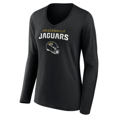 Jacksonville Jaguars Women's Personalized Name & Number Team Wordmark Long Sleeve V-Neck T-Shirt Black | NFL