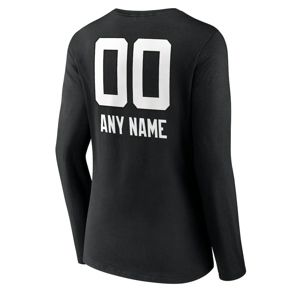Jacksonville Jaguars Women's Personalized Name & Number Team Wordmark Long Sleeve V-Neck T-Shirt Black | NFL