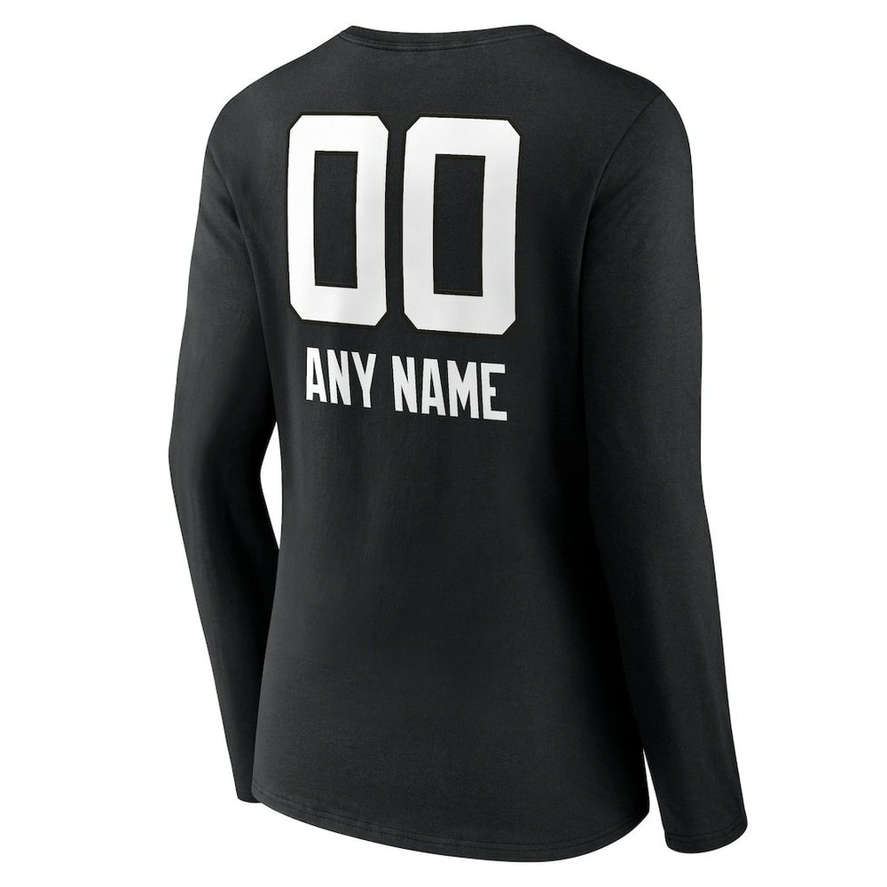 Jacksonville Jaguars Women's Personalized Name & Number Team Wordmark Long Sleeve V-Neck T-Shirt Black | NFL