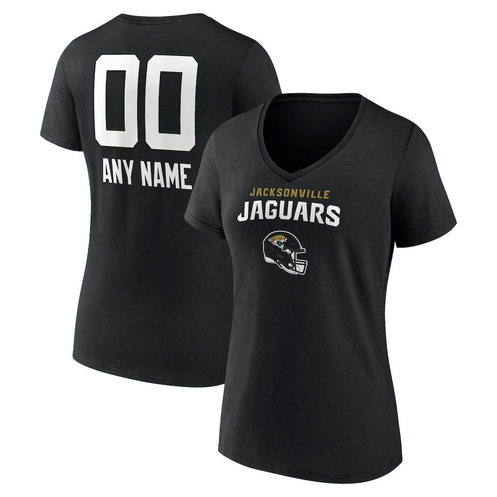 Jacksonville Jaguars Women's Personalized Name & Number Team Wordmark V-Neck T-Shirt Black | NFL
