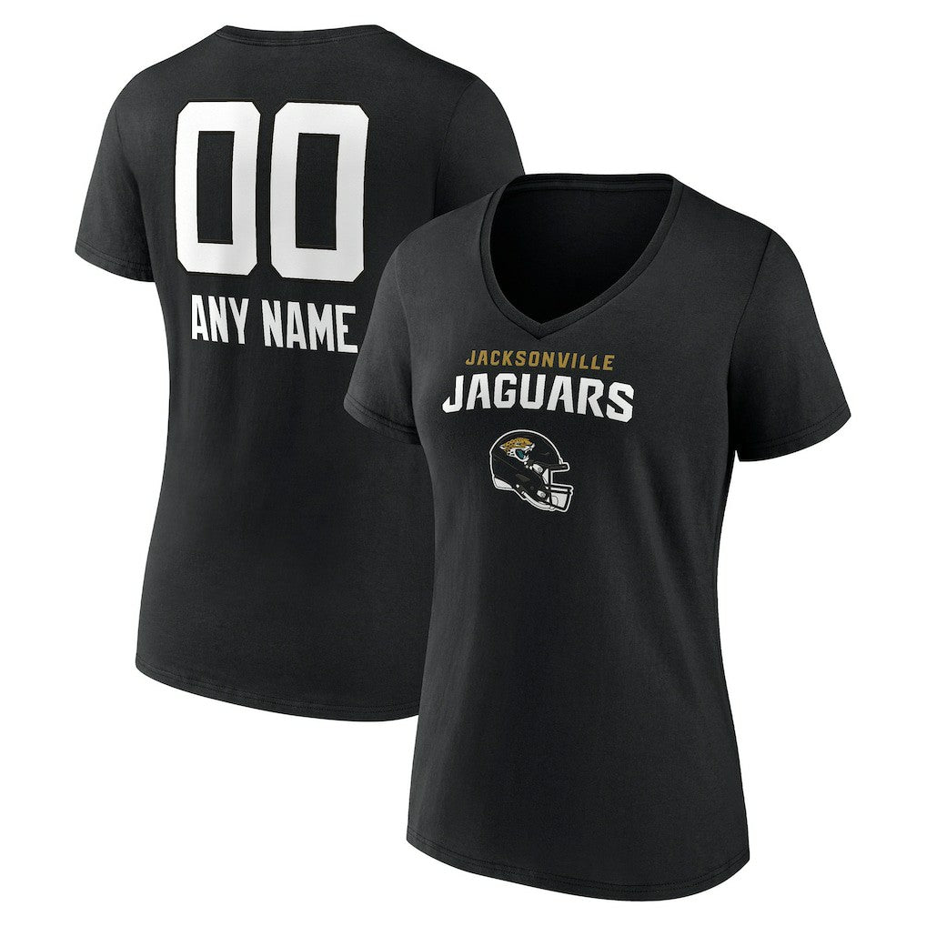 Jacksonville Jaguars Women's Personalized Name & Number Team Wordmark V-Neck T-Shirt Black | NFL