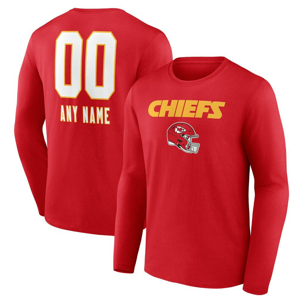 Kansas City Chiefs Personalized Name & Number Team Wordmark Long Sleeve T-Shirt Red | NFL