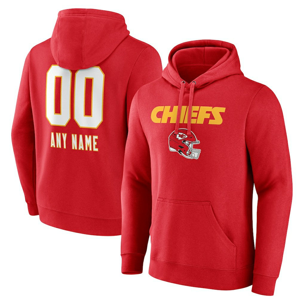 Kansas City Chiefs Personalized Name & Number Team Wordmark Pullover Hoodie Red | NFL