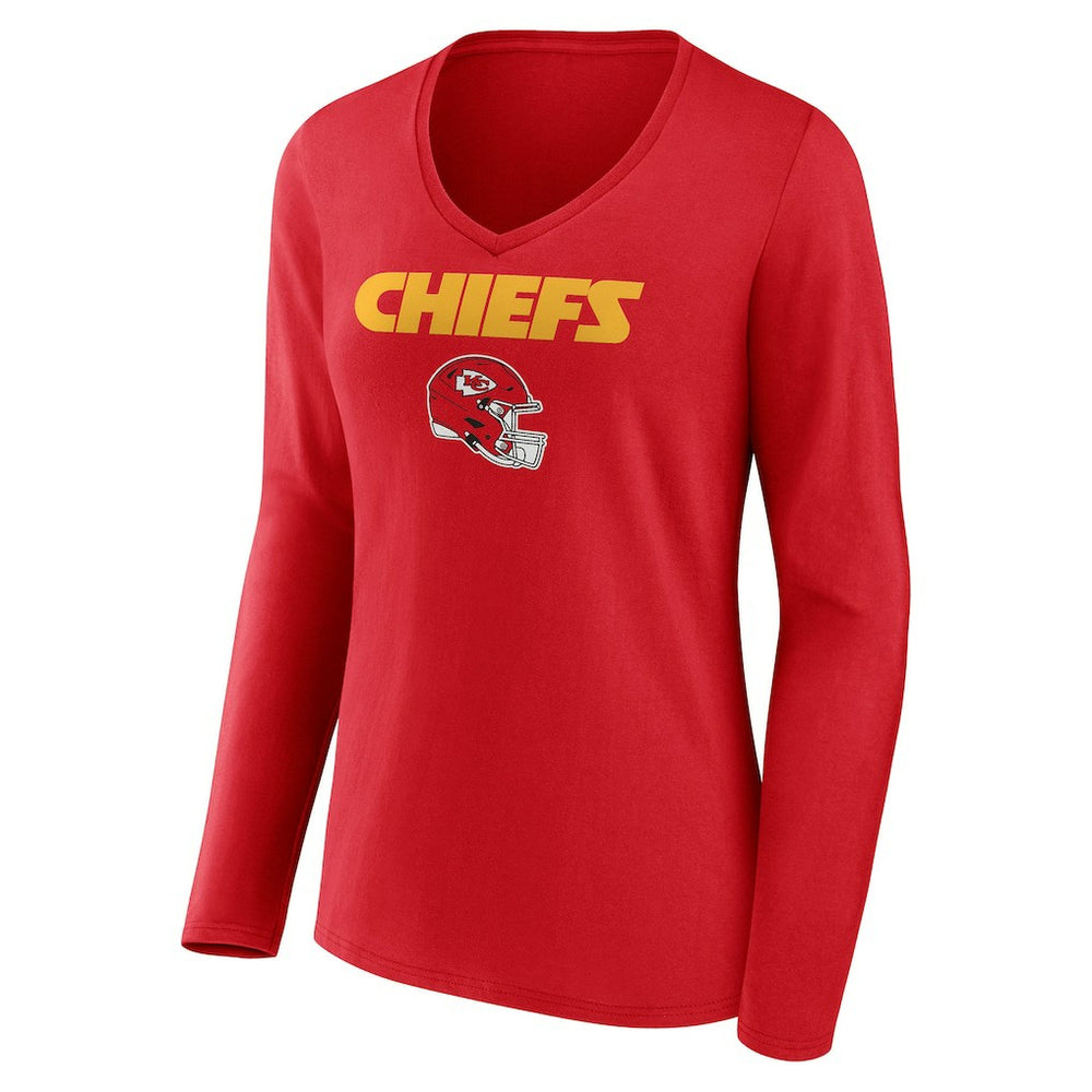 Kansas City Chiefs Women's Personalized Name & Number Team Wordmark Long Sleeve V-Neck T-Shirt Red | NFL