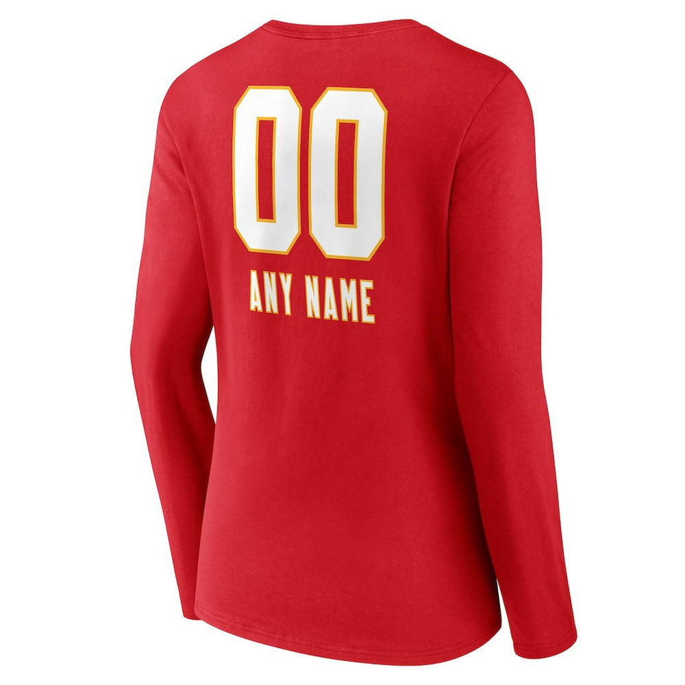 Kansas City Chiefs Women's Personalized Name & Number Team Wordmark Long Sleeve V-Neck T-Shirt Red | NFL