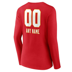 Kansas City Chiefs Women's Personalized Name & Number Team Wordmark Long Sleeve V-Neck T-Shirt Red | NFL