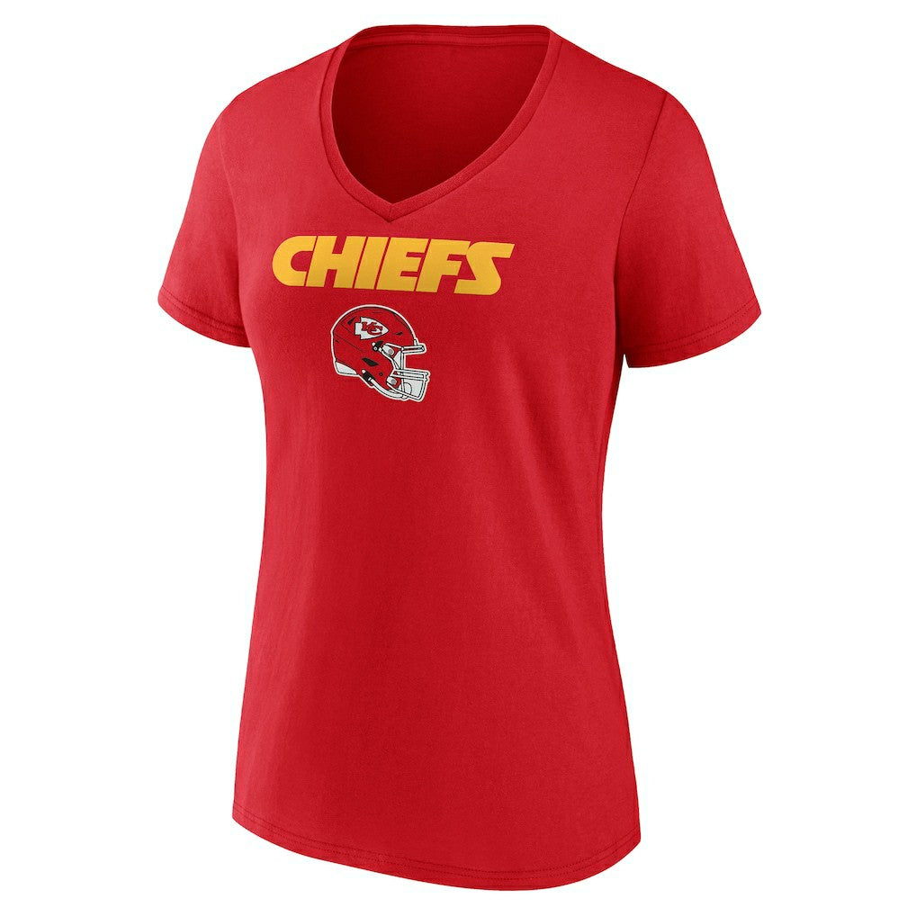Kansas City Chiefs Women's Personalized Name & Number Team Wordmark V-Neck T-Shirt Red | NFL