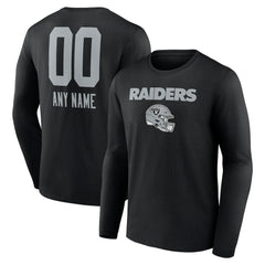 Las Vegas Raiders Personalized Name & Number Team Wordmark Long Sleeve T-Shirt Black | NFL