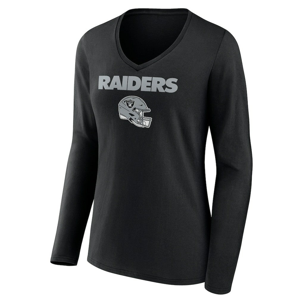Las Vegas Raiders Women's Personalized Name & Number Team Wordmark Long Sleeve V-Neck T-Shirt Black | NFL