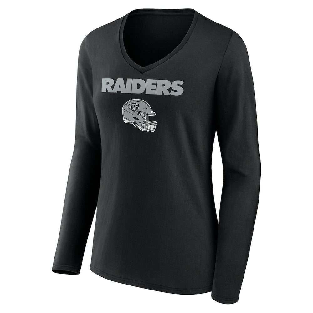 Las Vegas Raiders Women's Personalized Name & Number Team Wordmark Long Sleeve V-Neck T-Shirt Black | NFL