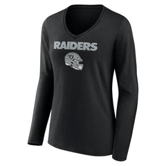 Las Vegas Raiders Women's Personalized Name & Number Team Wordmark Long Sleeve V-Neck T-Shirt Black | NFL
