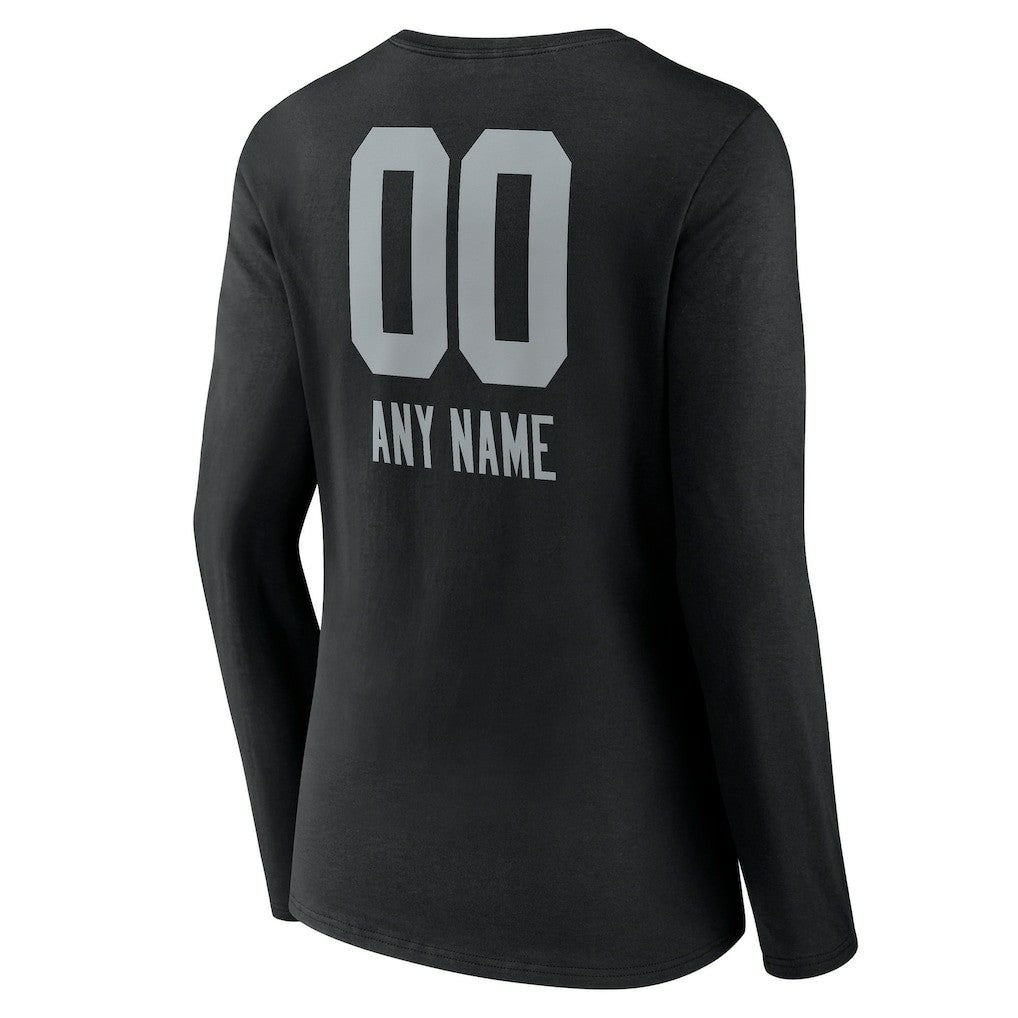 Las Vegas Raiders Women's Personalized Name & Number Team Wordmark Long Sleeve V-Neck T-Shirt Black | NFL