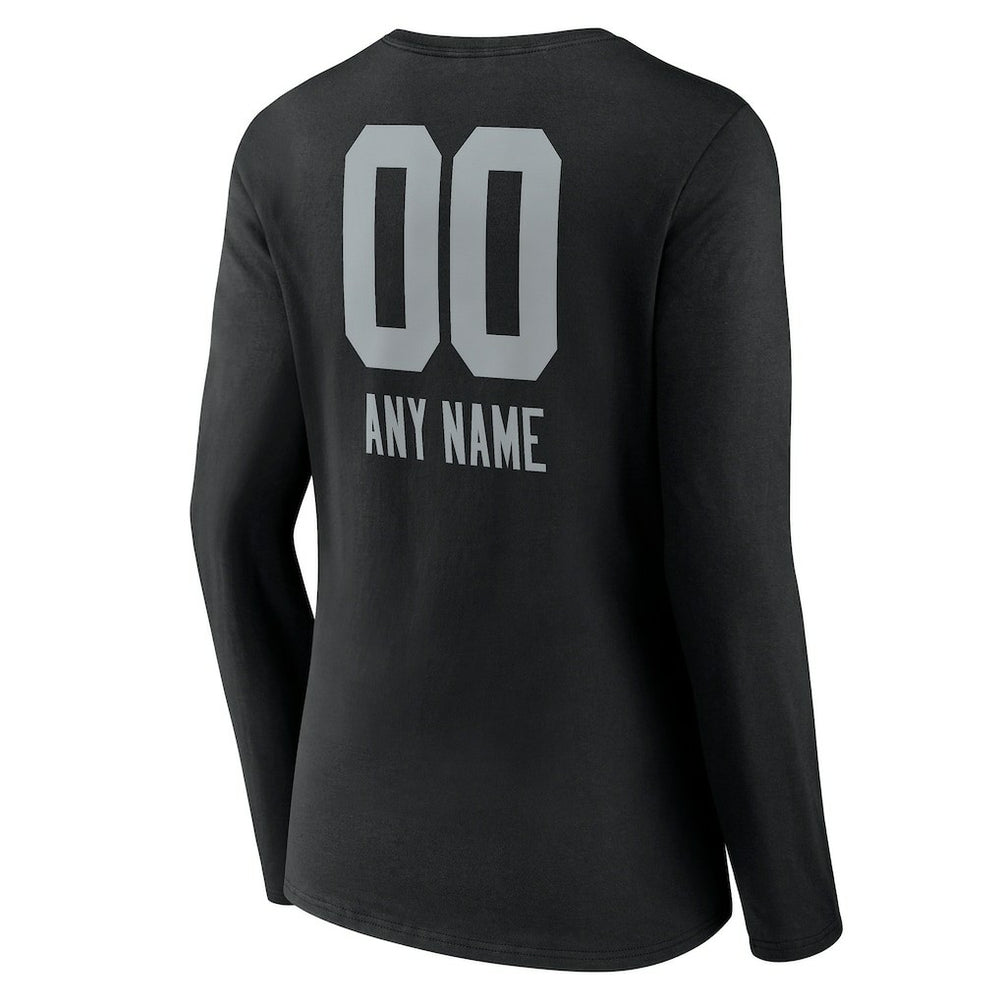 Las Vegas Raiders Women's Personalized Name & Number Team Wordmark Long Sleeve V-Neck T-Shirt Black | NFL