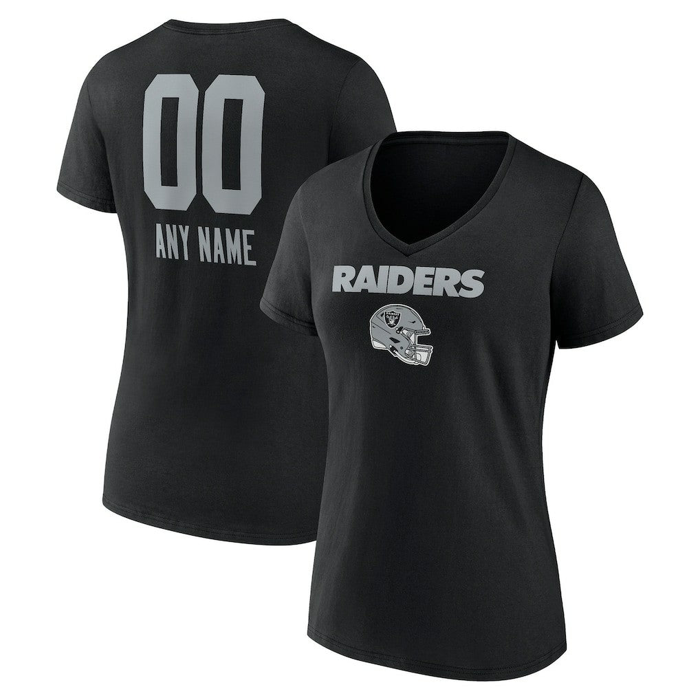 Las Vegas Raiders Women's Personalized Name & Number Team Wordmark V-Neck T-Shirt Black | NFL