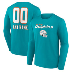 Miami Dolphins Personalized Name & Number Team Wordmark Long Sleeve T-Shirt Aqua | NFL