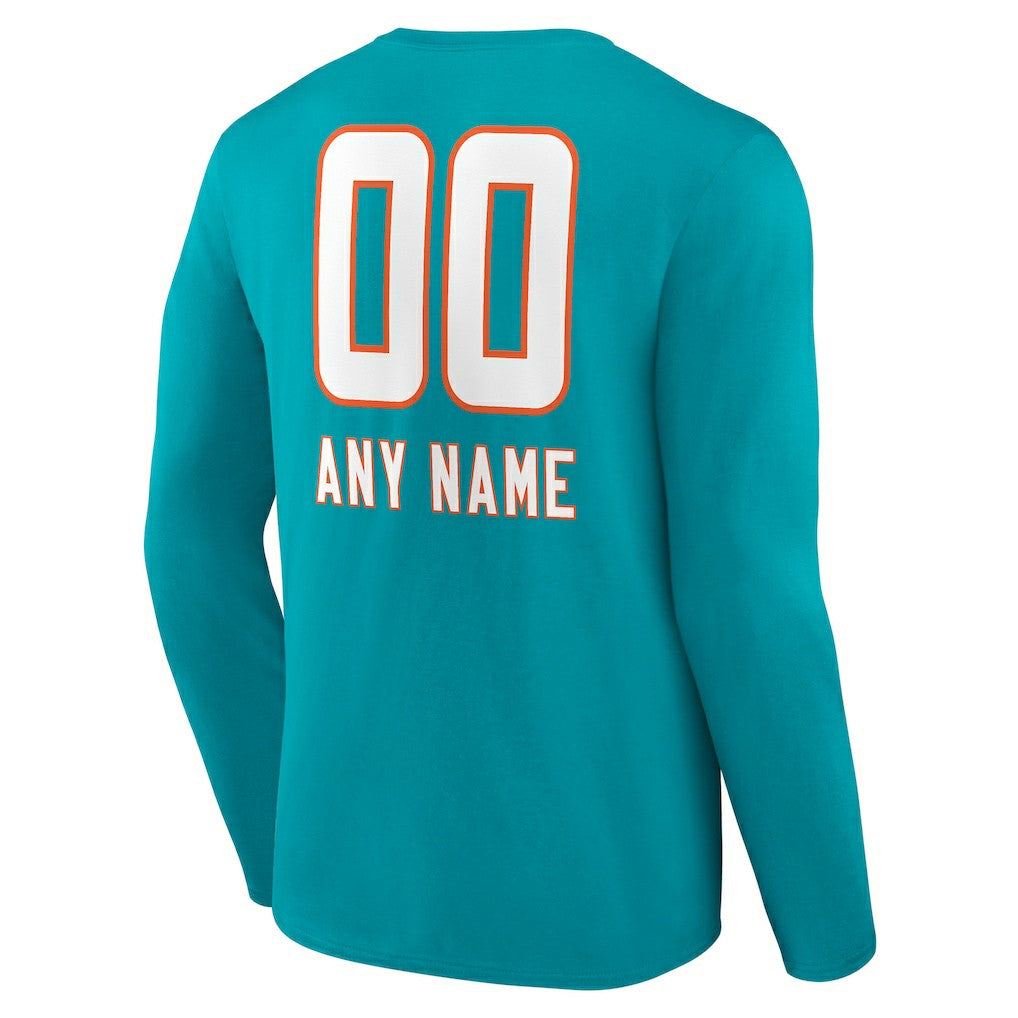 Miami Dolphins Personalized Name & Number Team Wordmark Long Sleeve T-Shirt Aqua | NFL