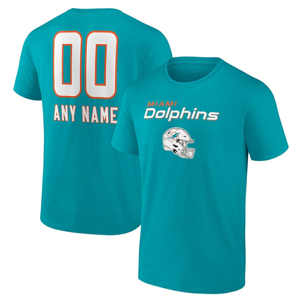 Miami Dolphins Personalized Name & Number Team Wordmark T-Shirt Aqua | NFL