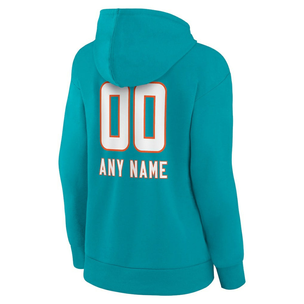 Miami Dolphins Women's Personalized Name & Number Team Wordmark Pullover Hoodie Aqua | NFL