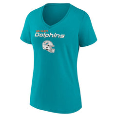 Miami Dolphins Women's Personalized Name & Number Team Wordmark V-Neck T-Shirt Aqua | NFL