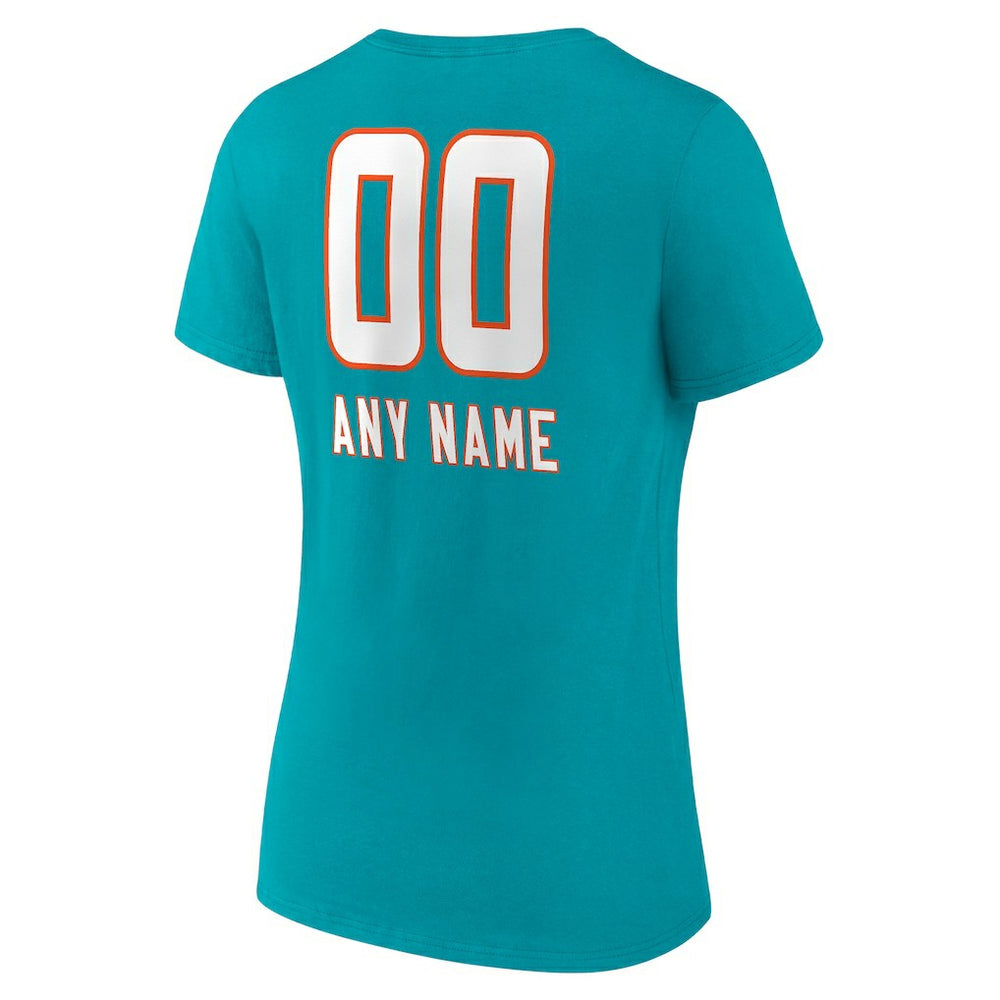 Miami Dolphins Women's Personalized Name & Number Team Wordmark V-Neck T-Shirt Aqua | NFL