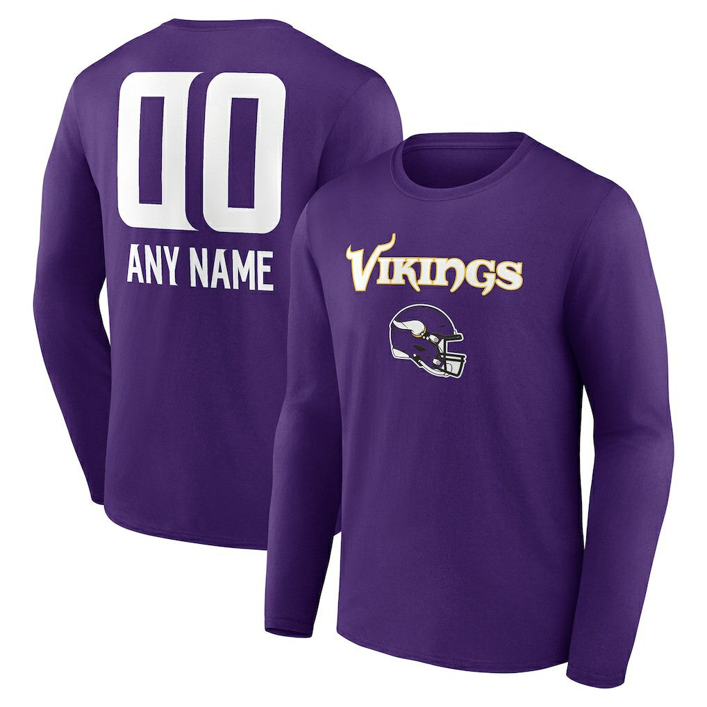 Minnesota Vikings Personalized Name & Number Team Wordmark Long Sleeve T-Shirt Purple | NFL