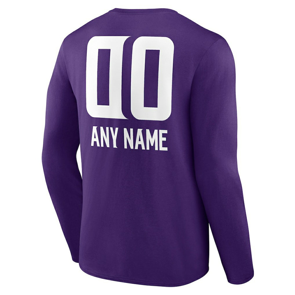 Minnesota Vikings Personalized Name & Number Team Wordmark Long Sleeve T-Shirt Purple | NFL