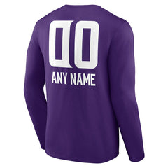 Minnesota Vikings Personalized Name & Number Team Wordmark Long Sleeve T-Shirt Purple | NFL