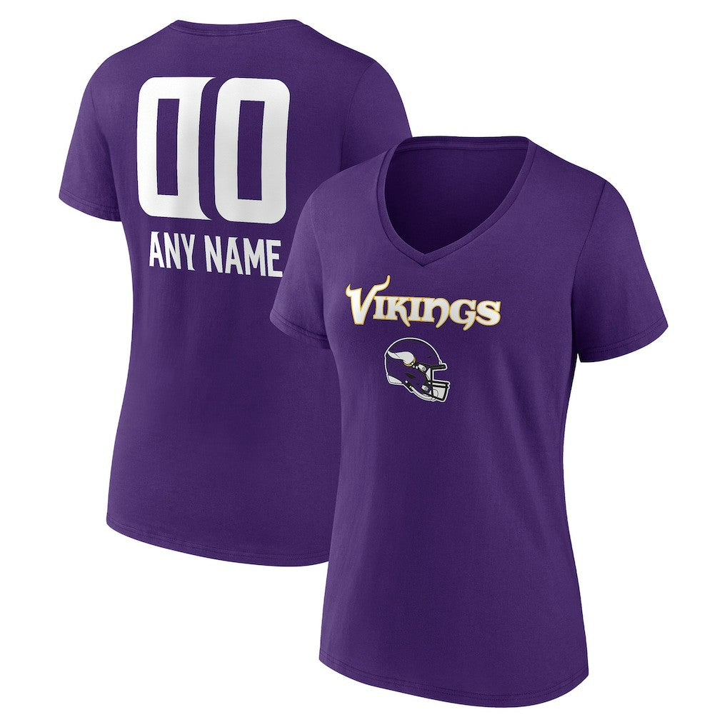 Minnesota Vikings Women's Personalized Name & Number Team Wordmark V-Neck T-Shirt Purple | NFL