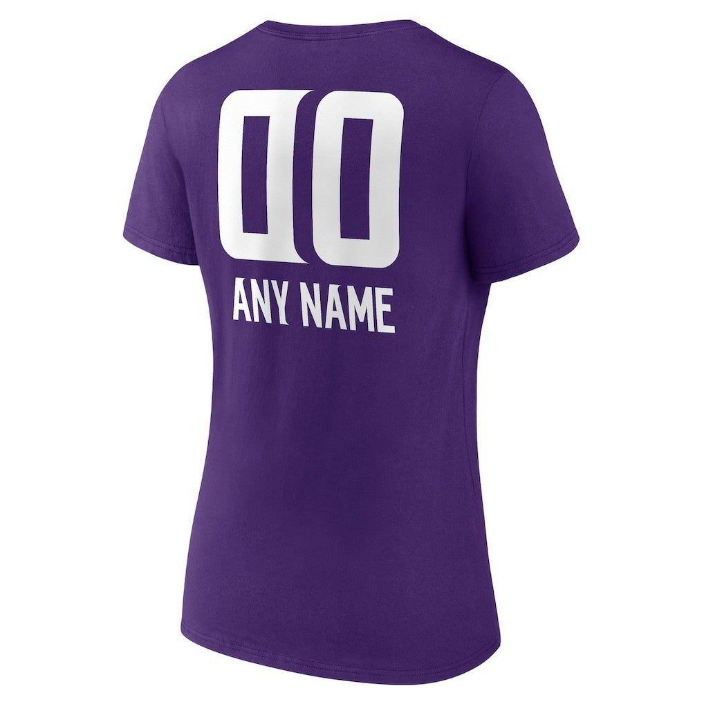 Minnesota Vikings Women's Personalized Name & Number Team Wordmark V-Neck T-Shirt Purple | NFL