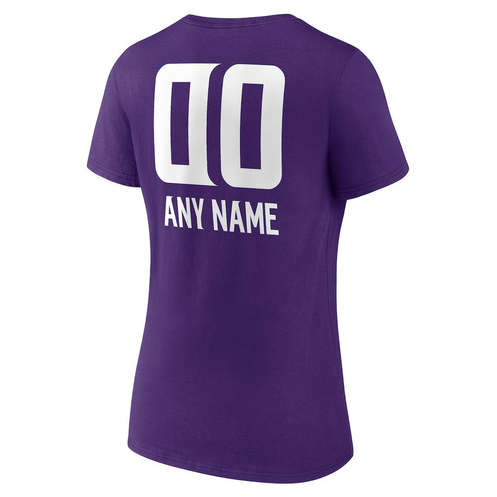 Minnesota Vikings Women's Personalized Name & Number Team Wordmark V-Neck T-Shirt Purple | NFL