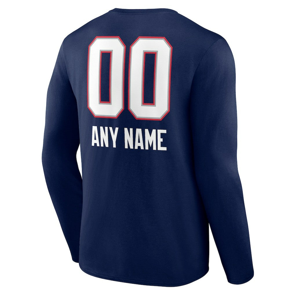 New England Patriots Personalized Name & Number Team Wordmark Long Sleeve T-Shirt Navy | NFL