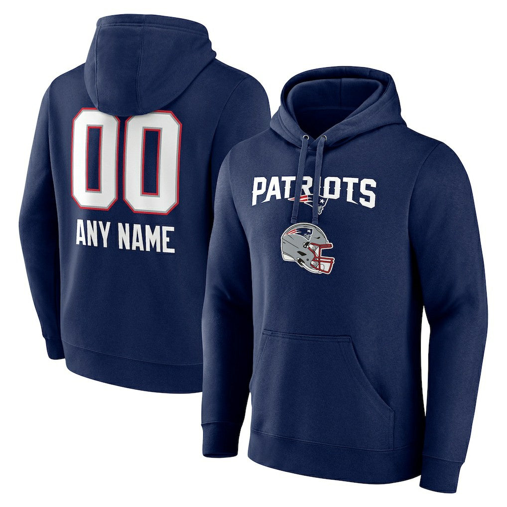 New England Patriots Personalized Name & Number Team Wordmark Pullover Hoodie Navy | NFL