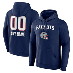 New England Patriots Personalized Name & Number Team Wordmark Pullover Hoodie Navy | NFL