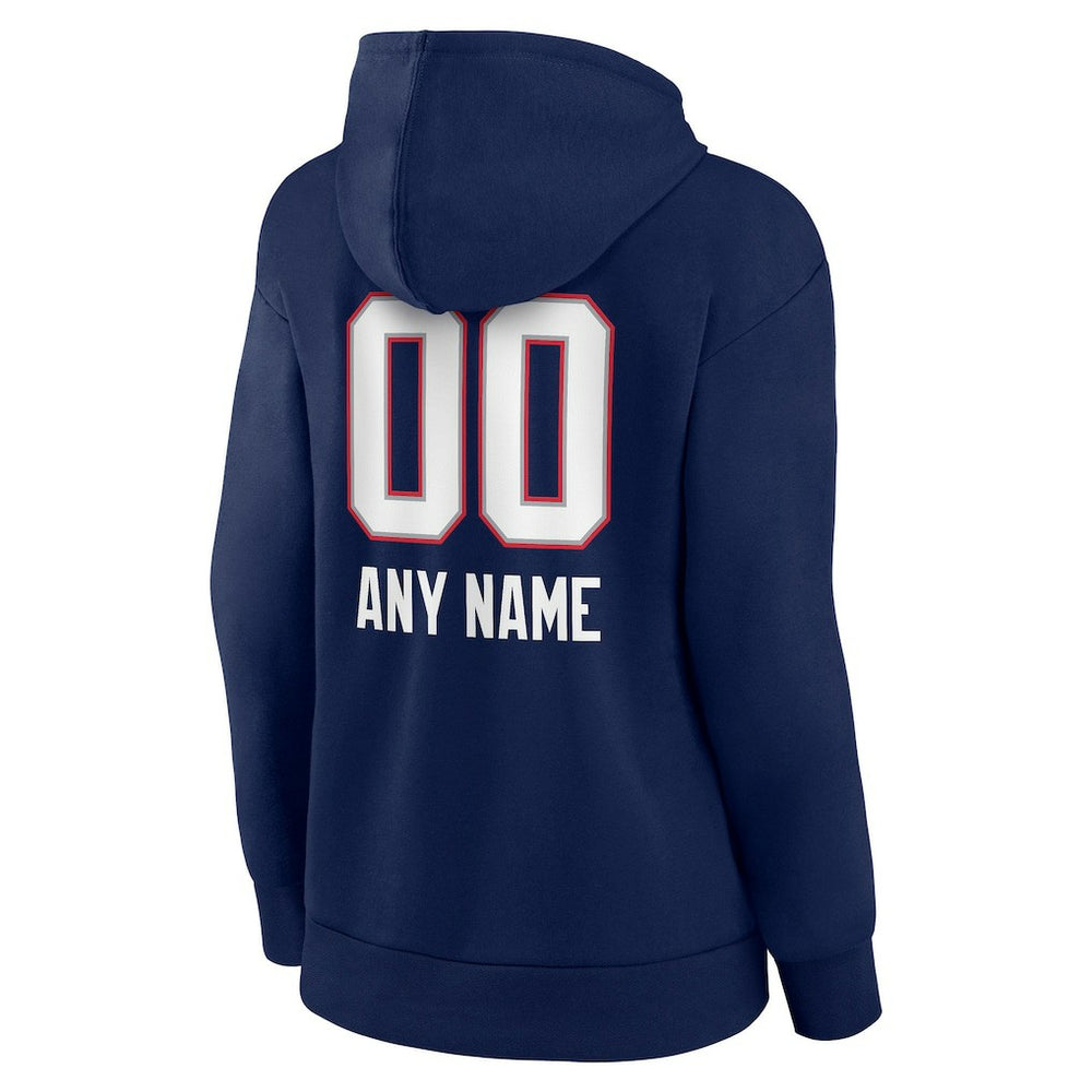 New England Patriots Women's Personalized Name & Number Team Wordmark Pullover Hoodie Navy | NFL