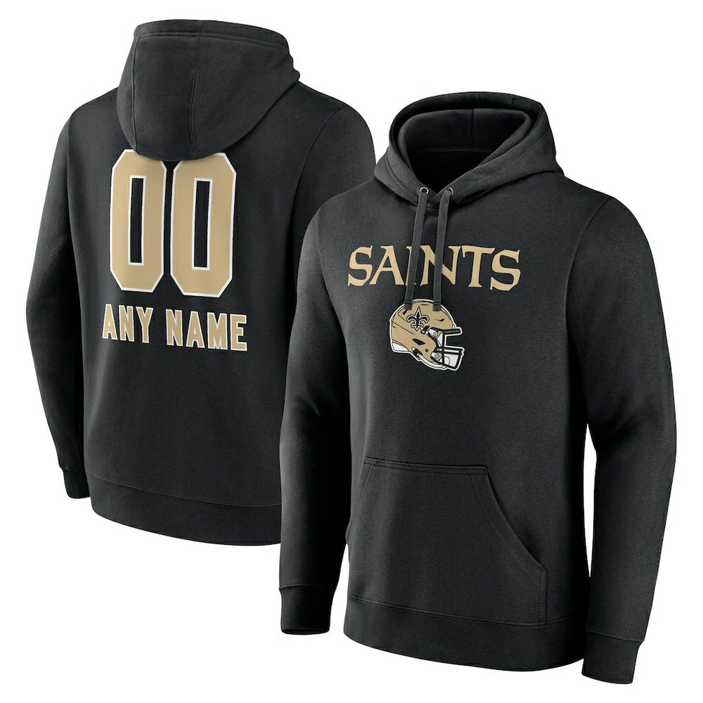 New Orleans Saints Personalized Name & Number Team Wordmark Pullover Hoodie Black | NFL