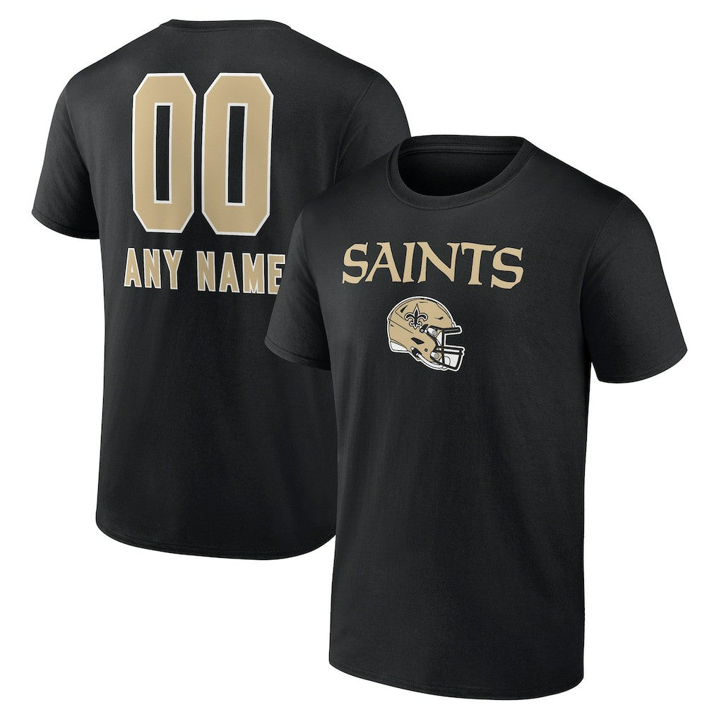 New Orleans Saints Personalized Name & Number Team Wordmark T-Shirt Black | NFL