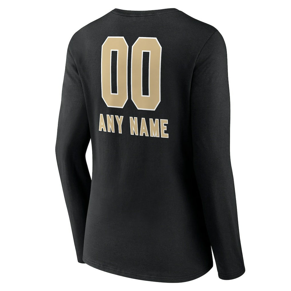 New Orleans Saints Women's Personalized Name & Number Team Wordmark Long Sleeve V-Neck T-Shirt Black | NFL