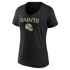 New Orleans Saints Women's Personalized Name & Number Team Wordmark V-Neck T-Shirt Black | NFL