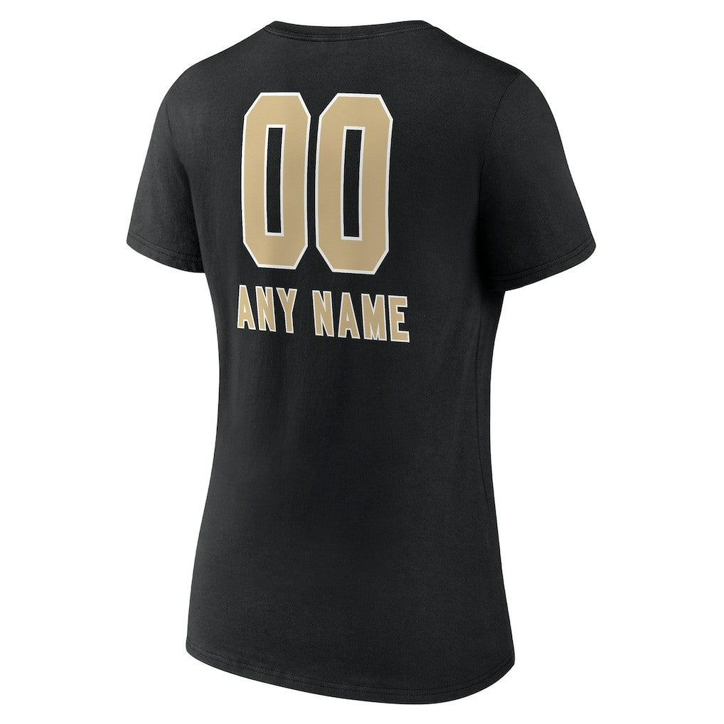 New Orleans Saints Women's Personalized Name & Number Team Wordmark V-Neck T-Shirt Black | NFL