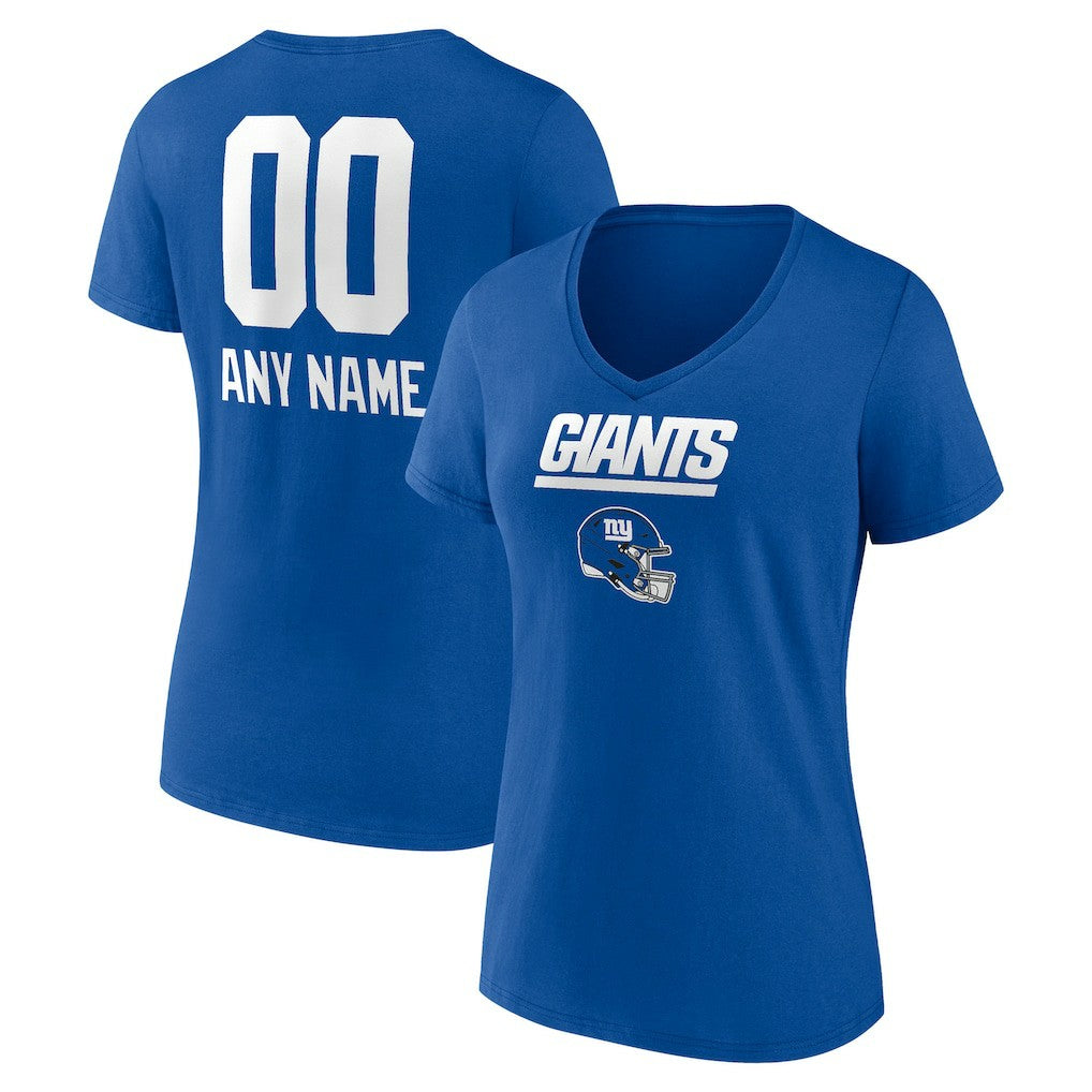 New York Giants Women's Personalized Name & Number Team Wordmark V-Neck T-Shirt Royal | NFL