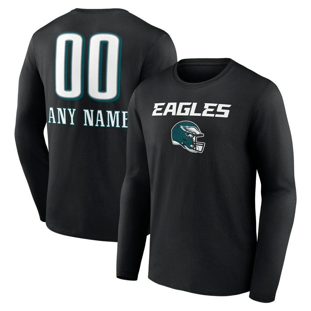Philadelphia Eagles Personalized Name & Number Team Wordmark Long Sleeve T-Shirt Black | NFL