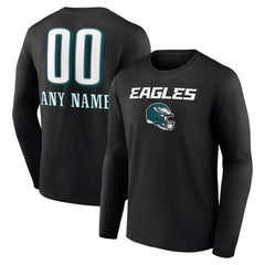 Philadelphia Eagles Personalized Name & Number Team Wordmark Long Sleeve T-Shirt Black | NFL