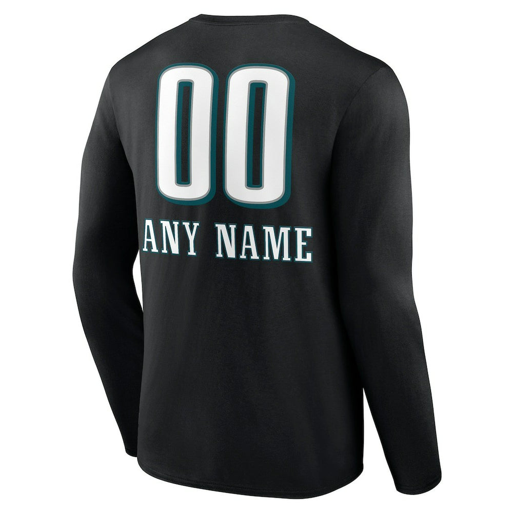 Philadelphia Eagles Personalized Name & Number Team Wordmark Long Sleeve T-Shirt Black | NFL