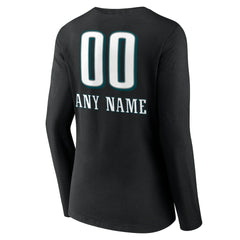 Philadelphia Eagles Women's Personalized Name & Number Team Wordmark Long Sleeve V-Neck T-Shirt Black | NFL
