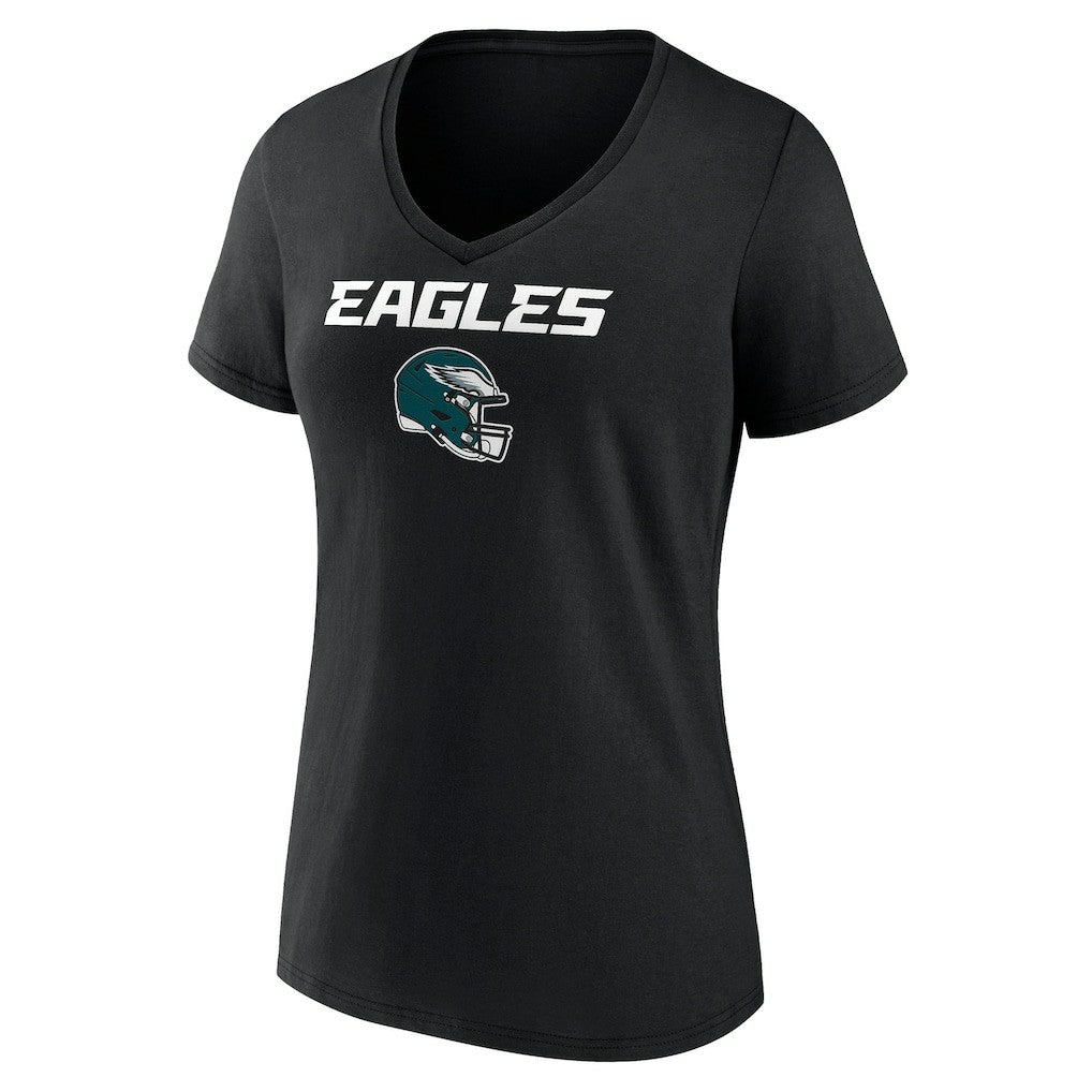 Philadelphia Eagles Women's Personalized Name & Number Team Wordmark V-Neck T-Shirt Black | NFL