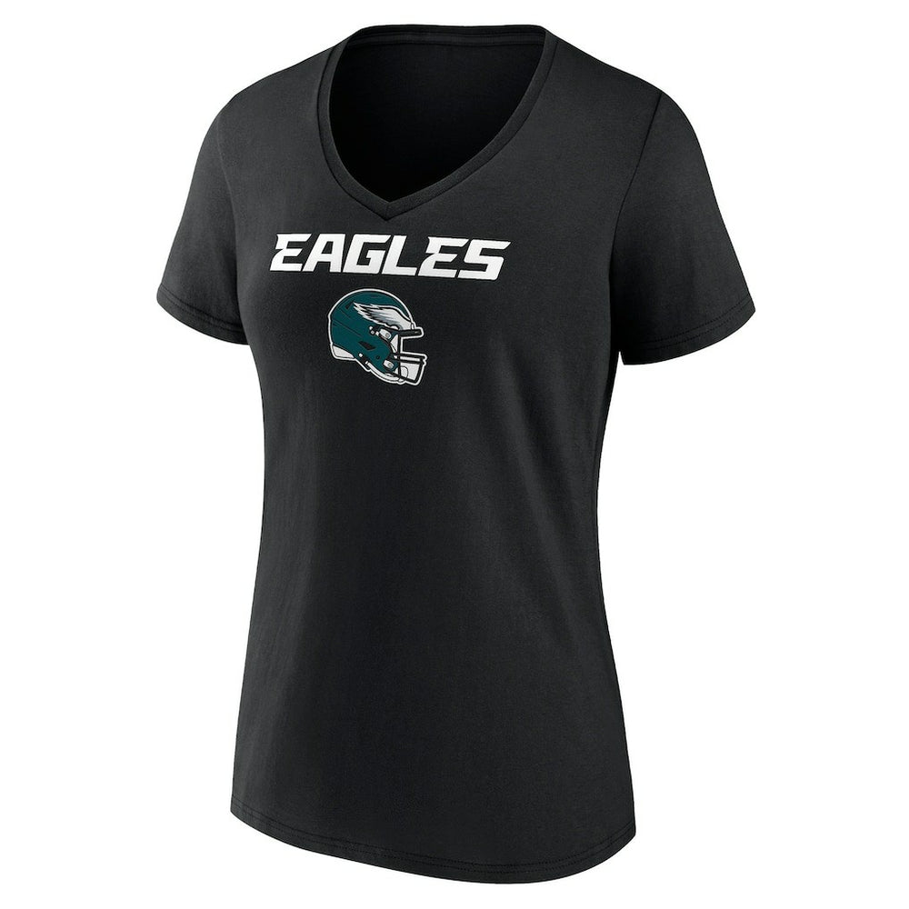 Philadelphia Eagles Women's Personalized Name & Number Team Wordmark V-Neck T-Shirt Black | NFL