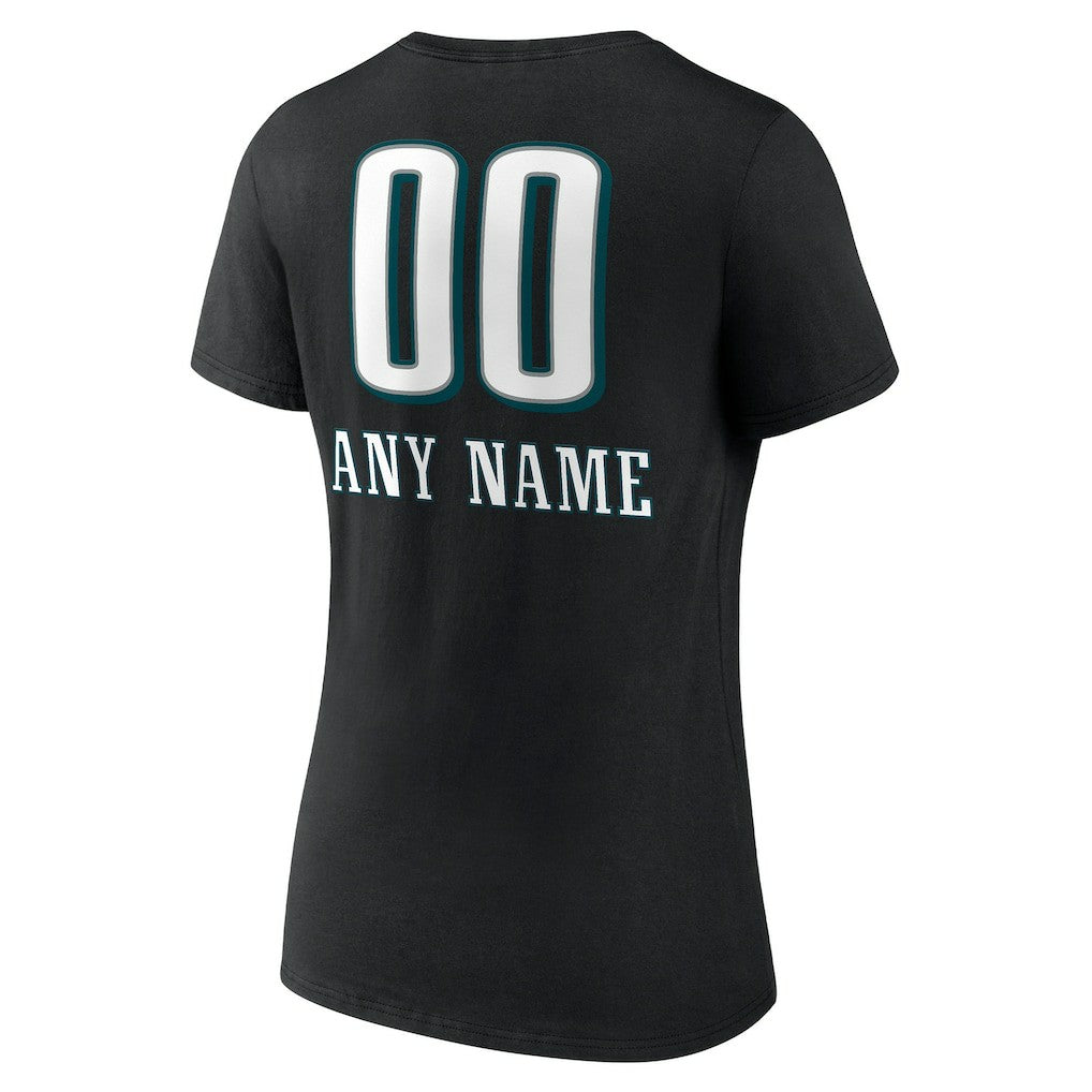 Philadelphia Eagles Women's Personalized Name & Number Team Wordmark V-Neck T-Shirt Black | NFL