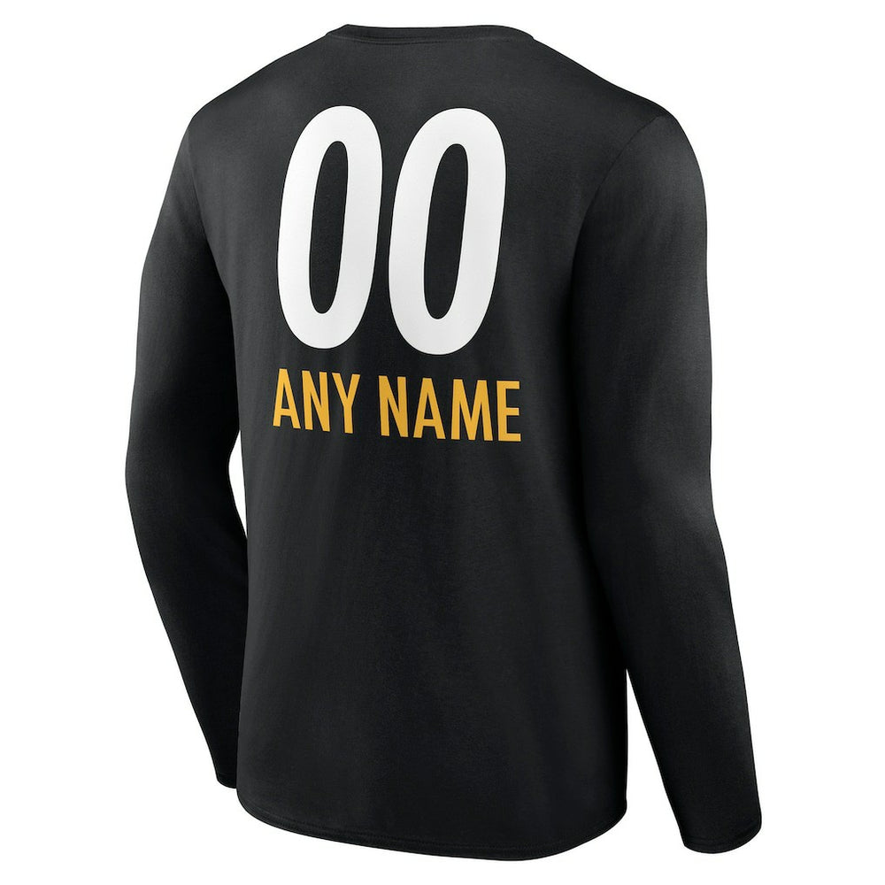 Pittsburgh Steelers Personalized Name & Number Team Wordmark Long Sleeve T-Shirt Black | NFL